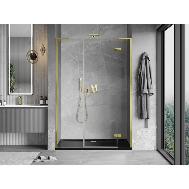 Mexen Mist-H L drzwi prysznicowe uchylne prawe 145 cm, transparent, złote - 8A5L-145-001-50-00-P
