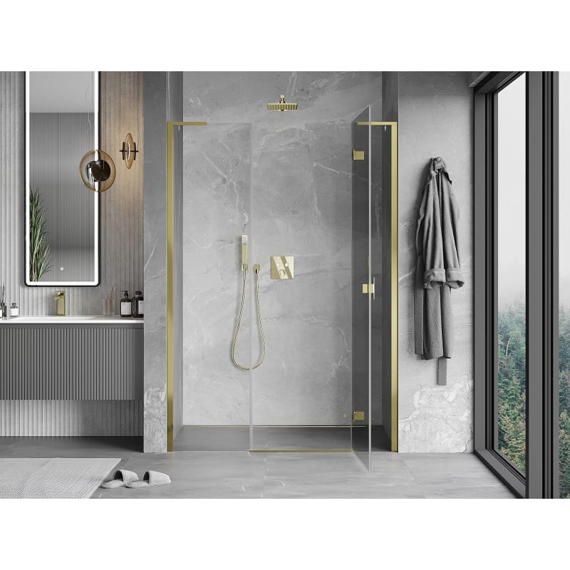 Mexen Mist-H L drzwi prysznicowe uchylne prawe 155 cm, transparent, złote - 8A5L-155-001-50-00-P
