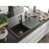 Mexen Leo 1-Bowl Granite Sink with Drainer and Kitchen Faucet Rita, Black/Gold Metallic - 6501-75-670300-70