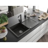 Mexen Leo fregadero de granito de 1 seno con escurridor y grifo de cocina Rita, negro/dorado metálico - 6501-75-670300-70