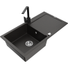 Mexen Leo granite kitchen sink 1-bowl with drainer and Rita kitchen tap, black/gold metallic - 6501-75-670300-70