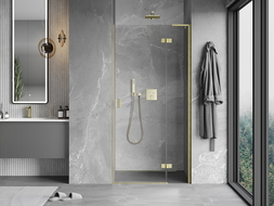 Mexen Mist-H L 90cm Right Hinged Shower Door, Transparent, Brushed Gold - 8A5L-090-000-55-00-P