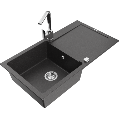 Mexen Leo fregadero de granito de 1 cubeta con escurridor y grifo de cocina Rita, negro moteado - 6501-76-670300-00