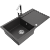 Mexen Leo 1-bowl granite sink with drainer and Rita kitchen tap, speckled black - 6501-76-670300-00