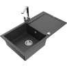 Mexen Leo fregadero de granito de 1 cubeta con escurridor y grifo de cocina Rita, negro moteado - 6501-76-670300-00