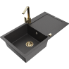 Mexen Leo granite sink 1-bowl with drainer and Rita kitchen tap, black speckled - 6501-76-670300-50
