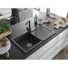 Mexen Leo granite sink 1-bowl with drainer and Rita kitchen tap, speckled black - 6501-76-670300-70