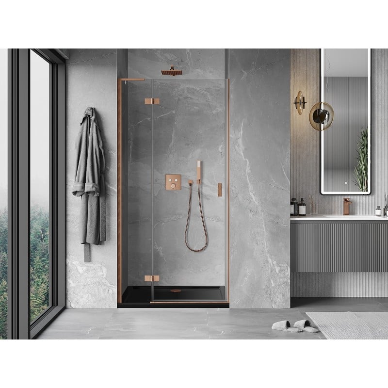 Mexen Mist-H L porte de douche pivotante gauche 115 cm, transparent, cuivre brossé - 8A5L-115-000-65-00-L