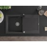 Mexen Leo granite sink 1-bowl with drainer and Rita kitchen tap, speckled black - 6501-76-670300-70