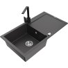 Mexen Leo évier en granit 1 bac avec égouttoir et robinet de cuisine Rita, noir moucheté - 6501-76-670300-70
