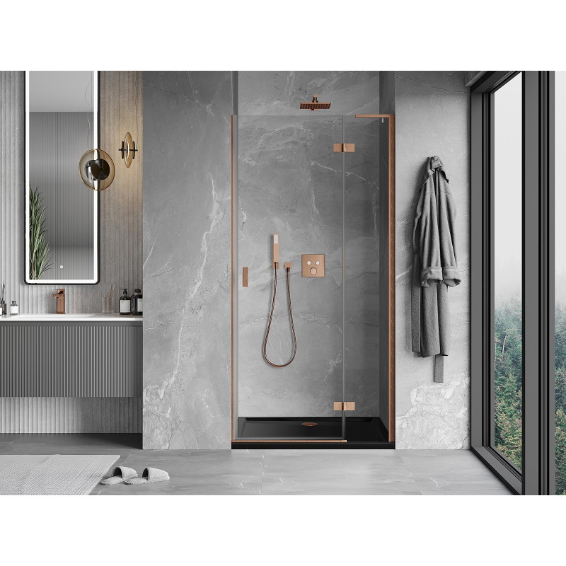 Mexen Mist-H L paremad dušiuksed, parempoolne 75 cm, läbipaistev, harjatud vask - 8A5L-075-000-65-00-P