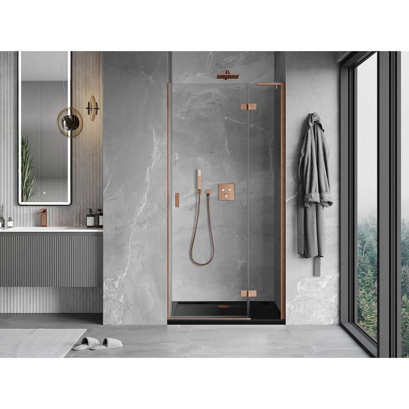 Mexen Mist-H L porte de douche pivotante droite 90 cm, transparent, cuivre brossé - 8A5L-090-000-65-00-P