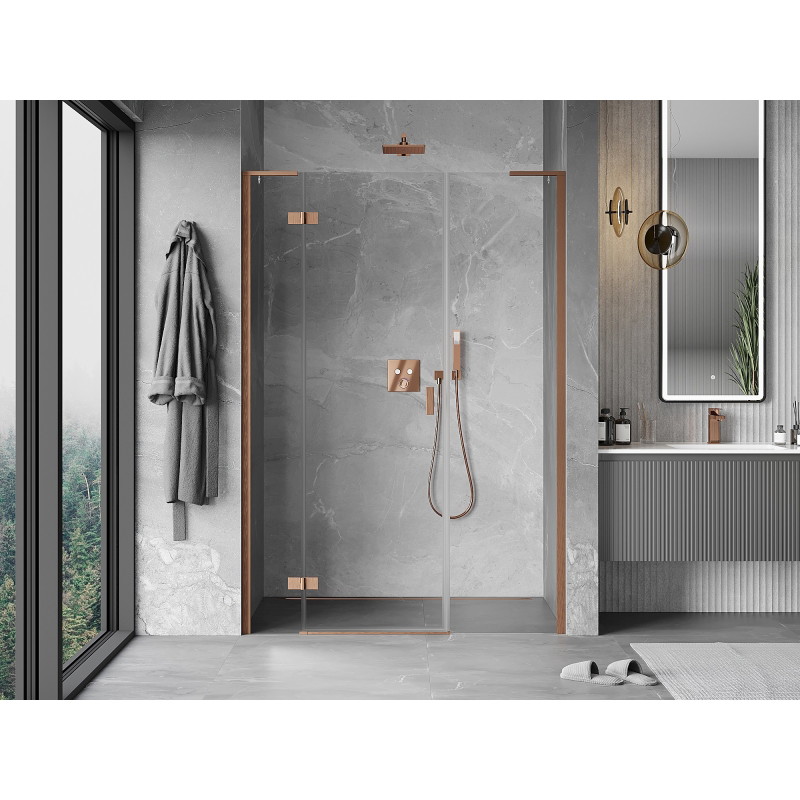 Mexen Mist-H L Lijeva zakretna vrata za tuš 125 cm, prozirna, brušeni bakar - 8A5L-125-001-65-00-L