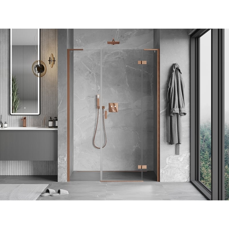 Mexen Mist-H L vrata za tuš s desnim otvaranjem 140 cm, prozirna, brušeni bakar - 8A5L-140-001-65-00-P