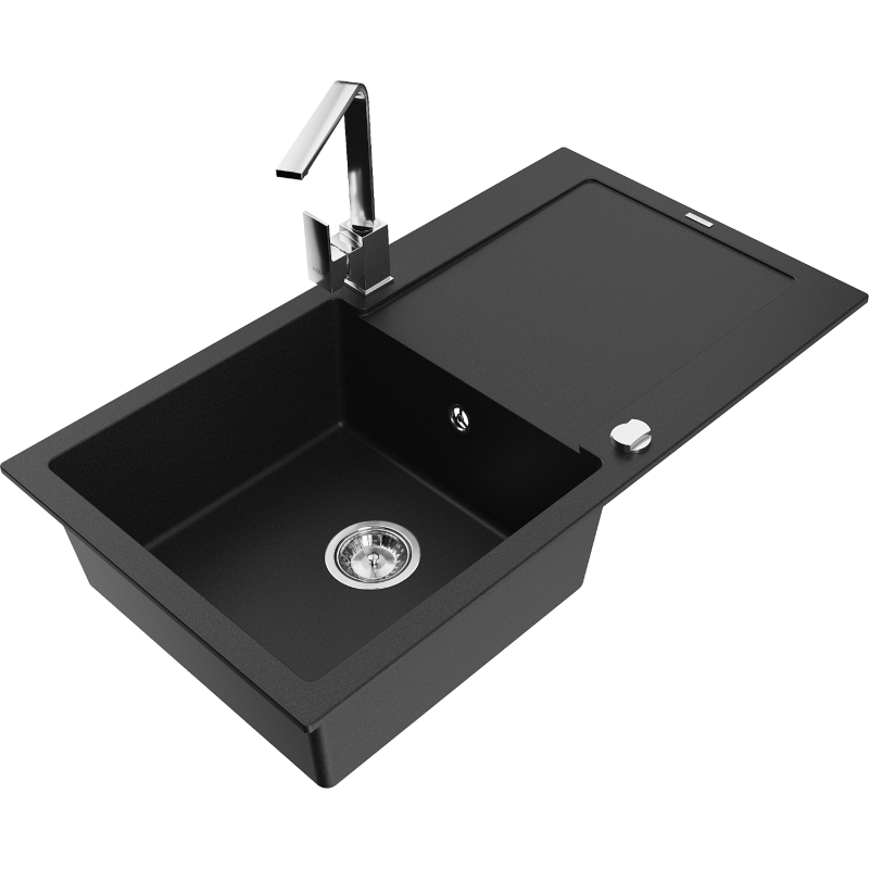 Mexen Leo fregadero de granito de 1 seno con escurridor y grifo de cocina Rita, negro - 6501-77-670300-00