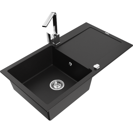 Mexen Leo fregadero de granito de 1 seno con escurridor y grifo de cocina Rita, negro - 6501-77-670300-00