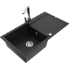 Mexen Leo granite sink 1-bowl with drainer and Rita kitchen tap, black - 6501-77-670300-00