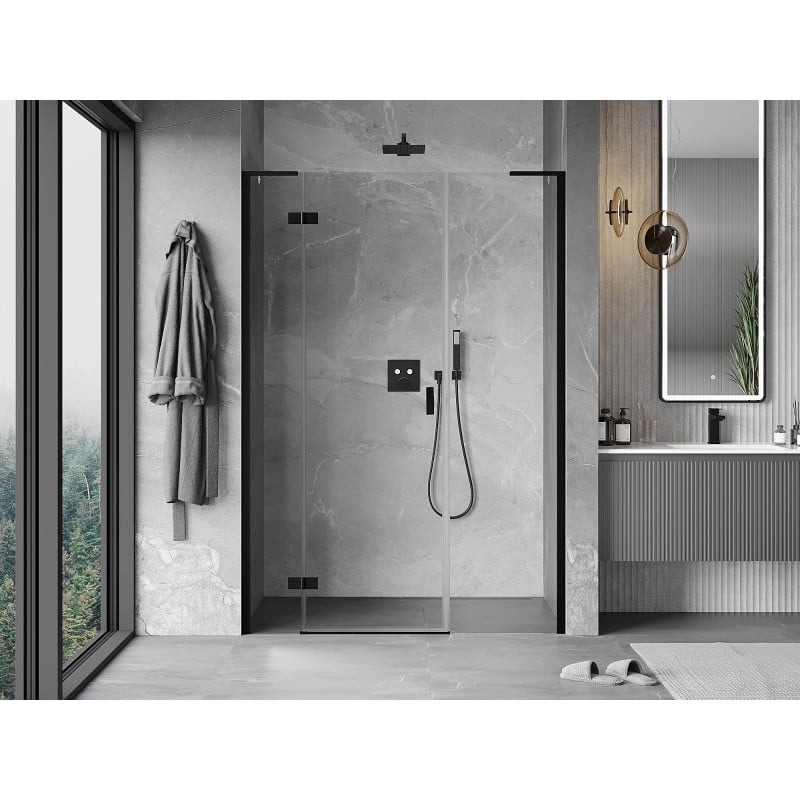 Mexen Mist-H L 140 cm Left-Handed Shower Doors, Transparent, Black - 8A5L-140-001-70-00-L