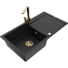 Mexen Leo Granite Sink 1-Bowl with Drainer and Kitchen Tap Rita, Black - 6501-77-670300-50