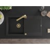 Mexen Leo fregadero de granito de 1 cubeta con escurridor y grifo de cocina Rita, negro - 6501-77-670300-50