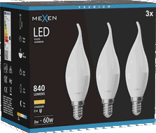 Mexen Nova 3x LED spuldze sveces veidā E14, C37, 8W, Silta - 3000K, 840 lm - L106-E14-0830-01x03