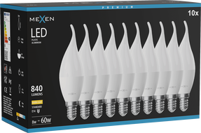 Mexen Nova 10x LED-lamp Kaar E14, C37, 8W, Soe - 3000K, 840 lm - L106-E14-0830-01x10