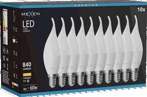 Mexen Nova 10x LED žarulja plamen E14, C37, 8W, Toplo - 3000K, 840 lm - L106-E14-0830-01x10