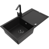 Mexen Leo granite kitchen sink 1-bowl with drainer and Rita kitchen tap, black - 6501-77-670300-70-B