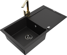 Mexen Leo granitni sudoper s jednom komorom s ocjednikom i kuhinjskom slavinom Rita, crni - 6501-77-670300-50-B