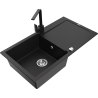 Mexen Leo single-bowl granite sink with drainer and Rita kitchen tap, black - 6501-77-670300-70