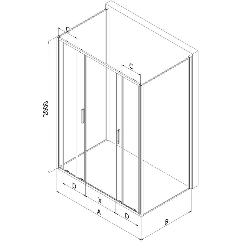 Mexen Exo-3S kabina prysznicowa 3-ścienna rozsuwana 200 x 85 cm, transparent, czarna - 8152-200-085-70-00-3S