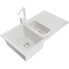 Mexen Matias granite kitchen sink 1.5-bowl with drainer and Rita kitchen tap, white - 6502-20-670300-20