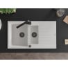 Mexen Matias granite sink 1.5-bowl with drainer and kitchen faucet Rita, white - 6502-20-670300-70