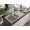 Mexen Matias fregadero de granito de 1,5 cubetas con escurridor y grifo de cocina Rita, beige - 6502-69-670300-00