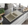 Mexen Matias Granitspüle 1,5-becken mit Abtropffläche und Küchenarmatur Rita, Beige - 6502-69-670300-69