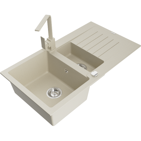 Mexen Matias Granitspüle 1,5-becken mit Abtropffläche und Küchenarmatur Rita, Beige - 6502-69-670300-69