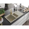 Mexen Matias Granitspüle 1,5-Becken mit Abtropffläche und Küchenarmatur Rita, beige - 6502-69-670300-50