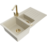 Mexen Matias Granitspüle 1,5-Becken mit Abtropffläche und Küchenarmatur Rita, beige - 6502-69-670300-50