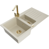 Mexen Matias lavello in granito 1,5 vasche con sgocciolatoio e rubinetto cucina Rita, beige - 6502-69-670300-50