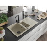 Mexen Matias Granitspüle, 1,5 Becken mit Abtropffläche und Küchenarmatur Rita, beige - 6502-69-670300-70