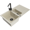 Mexen Matias évier en granit 1,5 bac avec égouttoir et robinet de cuisine Rita, beige - 6502-69-670300-70