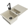 Mexen Matias granitische spoelbak 1,5 compartimenten met afdruiprek en keukenkraan Rita, beige - 6502-69-670300-70