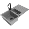 Mexen Matias granieten spoelbak 1,5-komerig met afdruiprek en keukenkraan Rita, grijs - 6502-71-670300-70-B