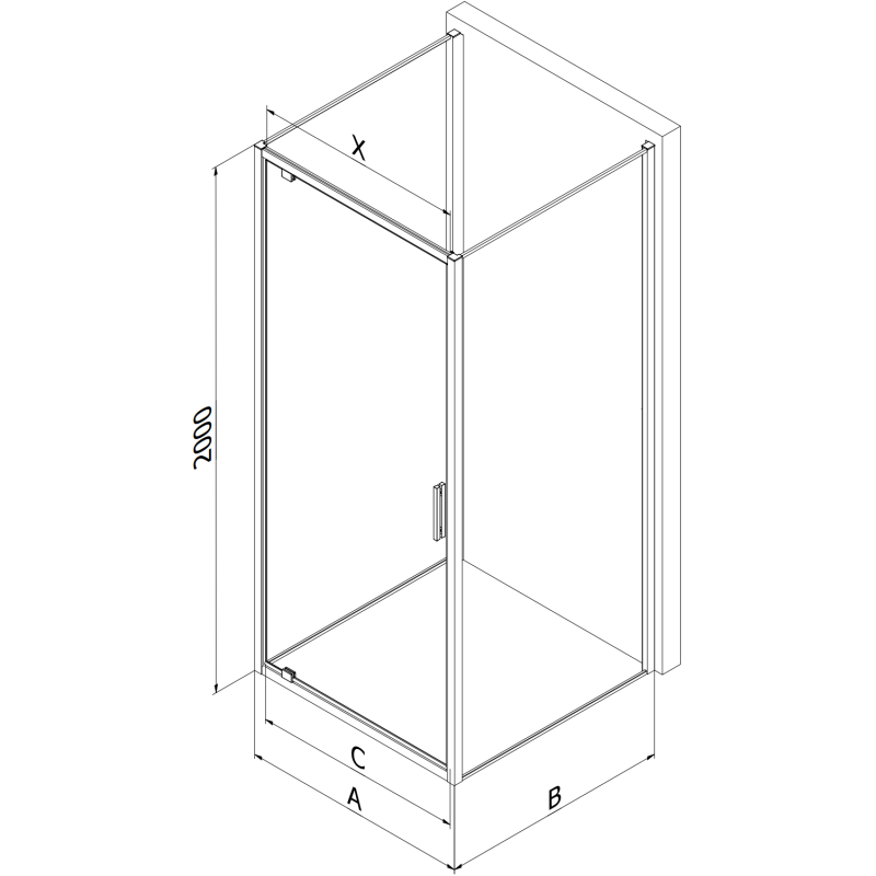 Mexen Exo-3S dušas kabīne ar trim sienām, 80 x 80 cm, caurspīdīga, zelta - 8181-080-080-50-00-3S
