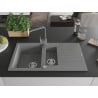 Mexen Matias 1.5-Bowl Granite Sink with Drainer and Kitchen Faucet Rita, Gray - 6502-71-670300-71