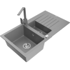 Mexen Matias granite sink 1.5-bowl with drainer and Rita kitchen tap, grey - 6502-71-670300-71