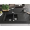 Mexen Matias granitische spoelbak 1,5-kamer met afdruiprek en keukenkraan Rita, zwart/zilver metallic - 6502-73-670300-00