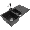 Mexen Matias fregadero de granito 1,5 senos con escurridor y grifo de cocina Rita, negro/plata metálica - 6502-73-670300-00