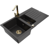 Mexen Matias fregadero de granito 1,5 senos con escurridor y grifo de cocina Rita, negro/plata metalizada - 6502-73-670300-50
