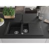 Mexen Matias granite sink 1.5-bowl with drainer and kitchen tap Rita, black/silver metallic - 6502-73-670300-70